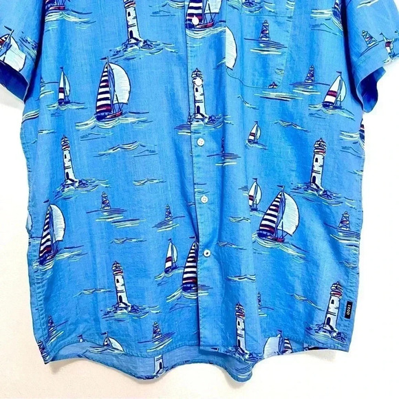 IZOD Blue Sail Boat Button Up Shirt - Picture 4 of 7